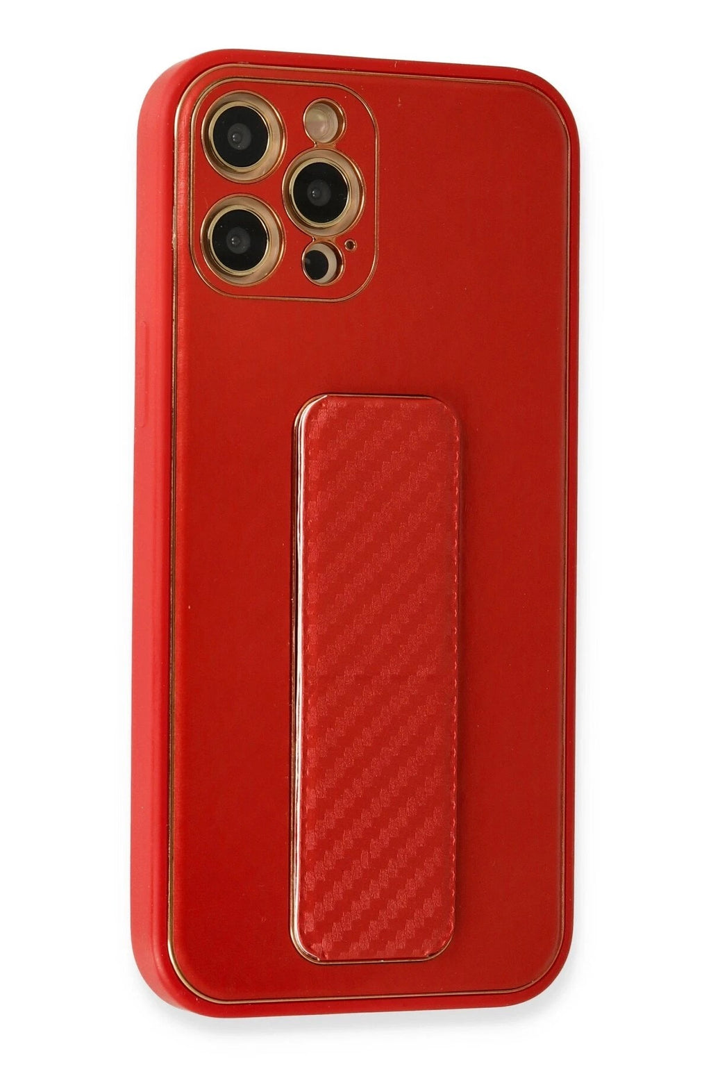 Mey İthalat® iPhone 12 Pro Kılıf Coco Karbon Standlı Kapak - Kırmızı