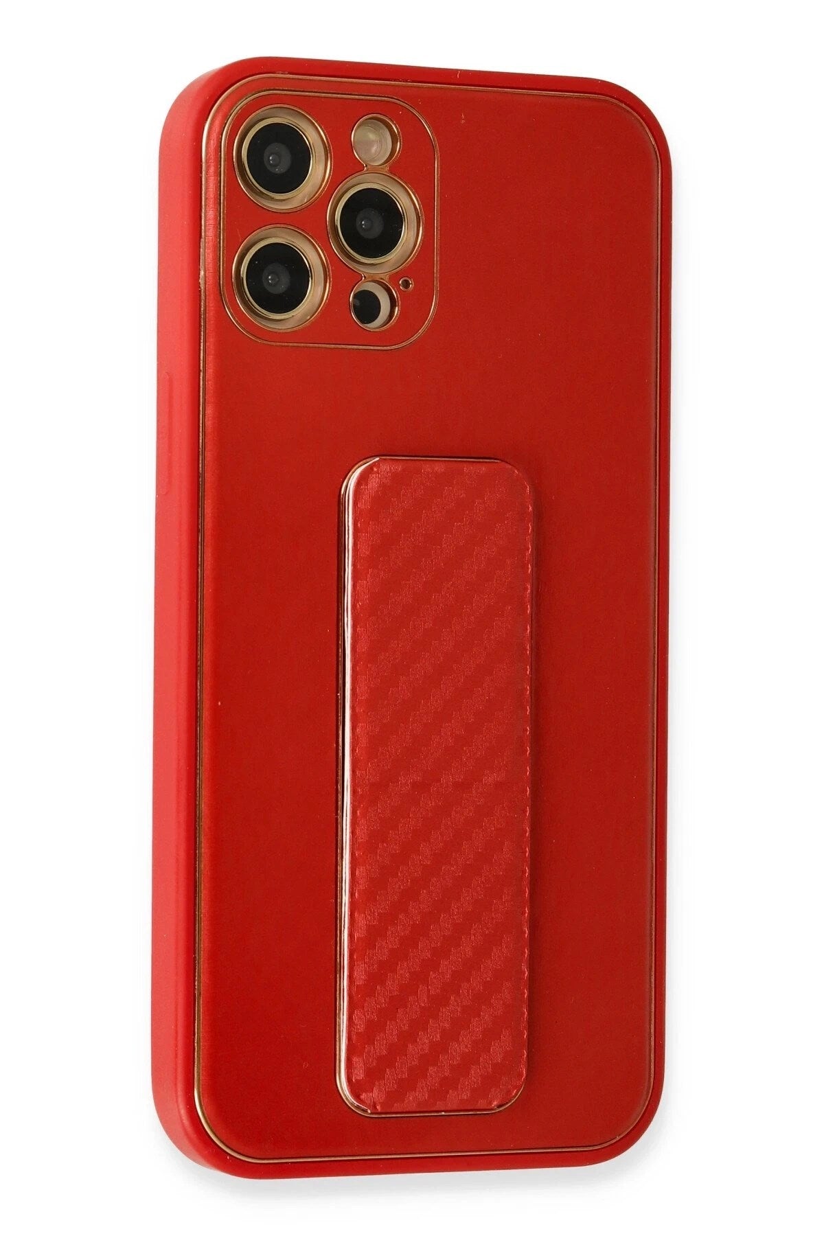 Mey İthalat® iPhone 12 Pro Kılıf Coco Karbon Standlı Kapak - Kırmızı