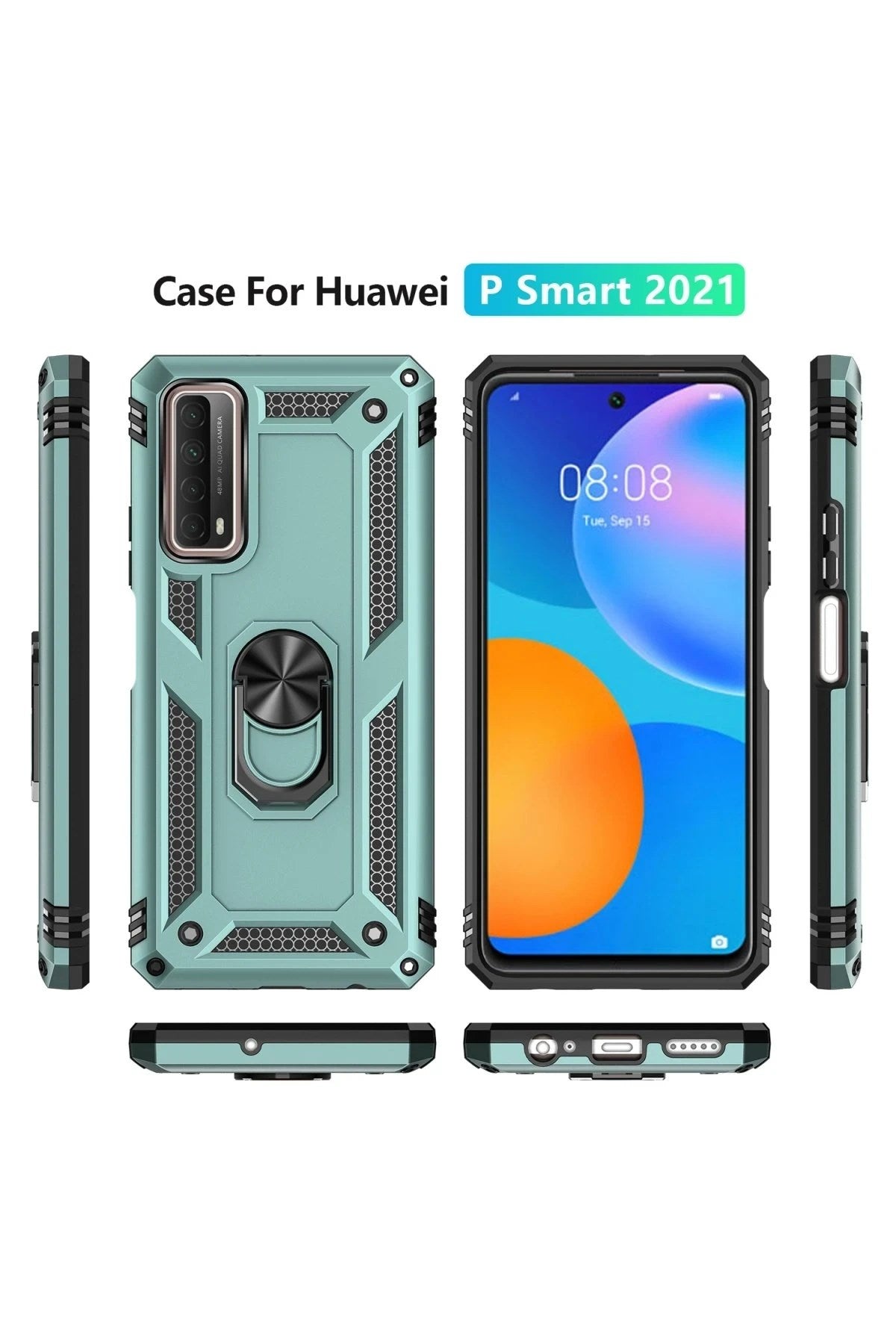Mey İthalat® Huawei P Smart 2021 Kılıf Sofya Yüzüklü Silikon Kapak - Yeşil