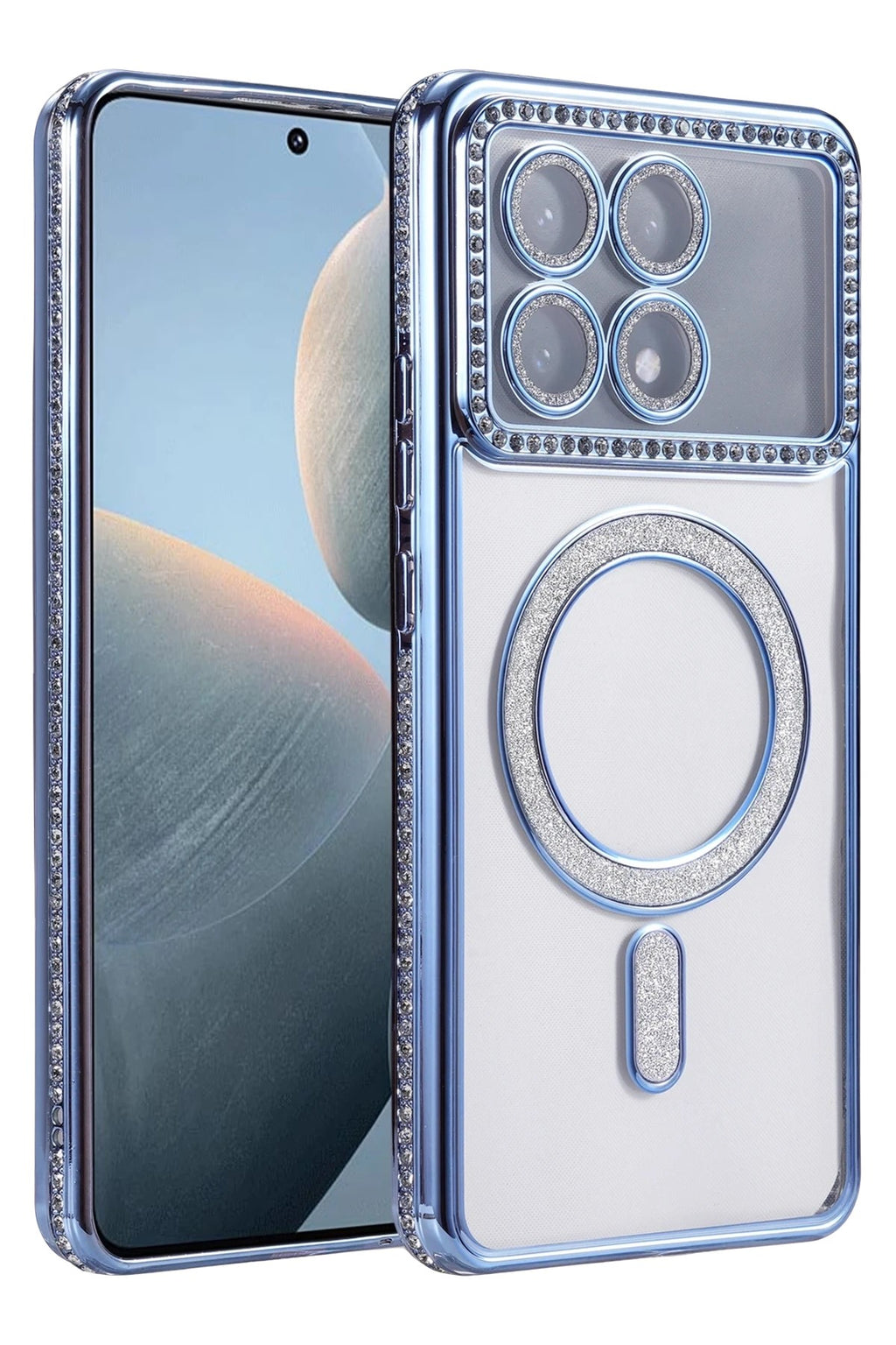 Mey İthalat® Poco X6 Pro Joke Simli Magneticsafe Kılıf - Mavi