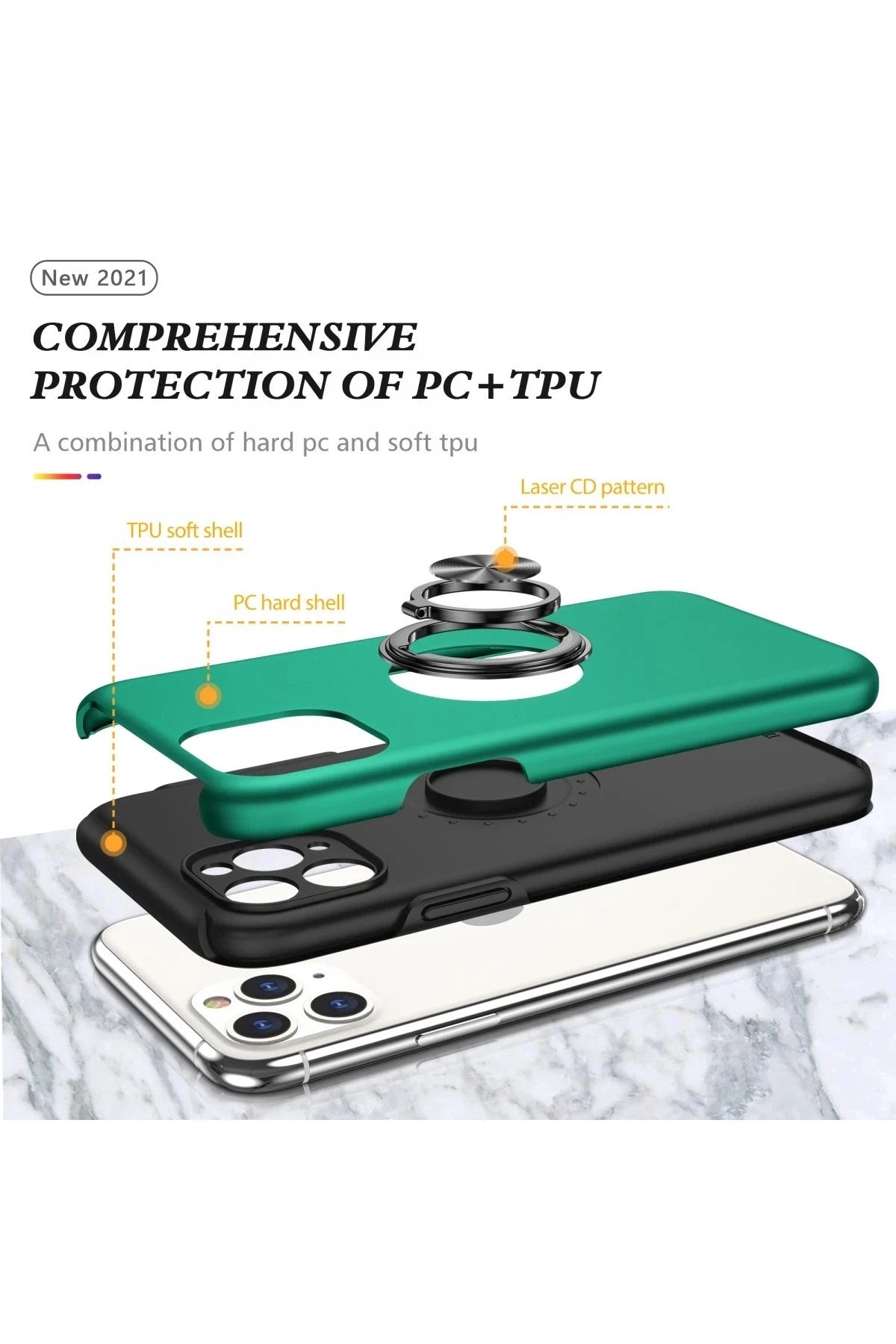 Mey İthalat® iPhone 11 Pro Max Kılıf Elit Yüzüklü Kapak - Yeşil