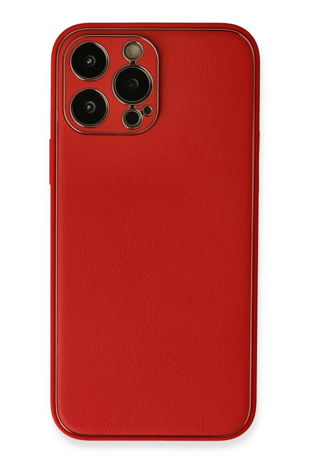 Mey İthalat® iPhone 13 Pro Max Kılıf Coco Deri Silikon Kapak - Kırmızı