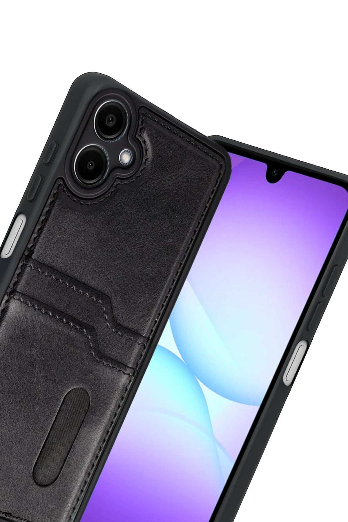 Mey İthalat® Samsung Galaxy A07 4G Sara Kartvizitli Deri Kılıf - Siyah