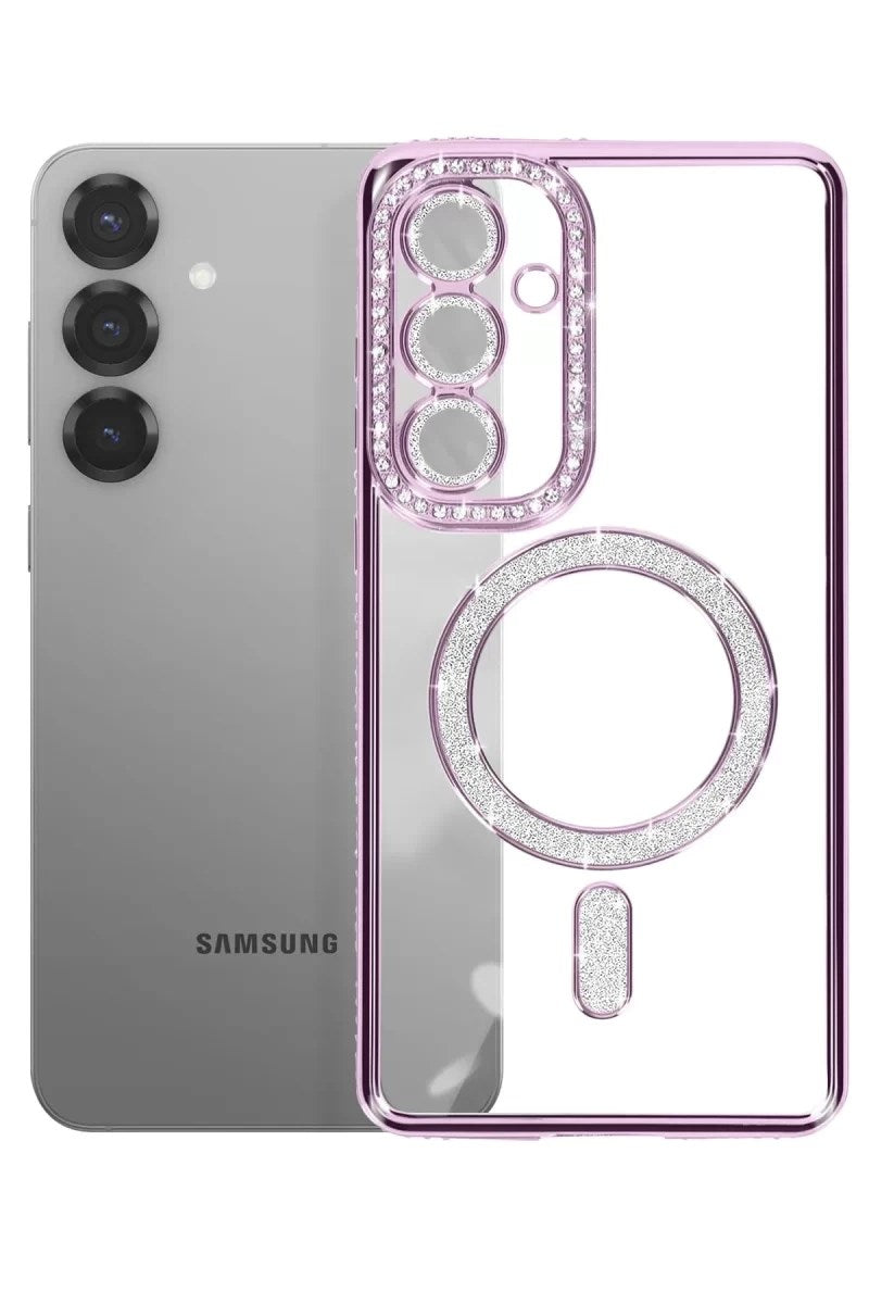 Mey İthalat® Samsung Galaxy A57 5G Joke Simli Magneticsafe Kılıf - Derin Mor