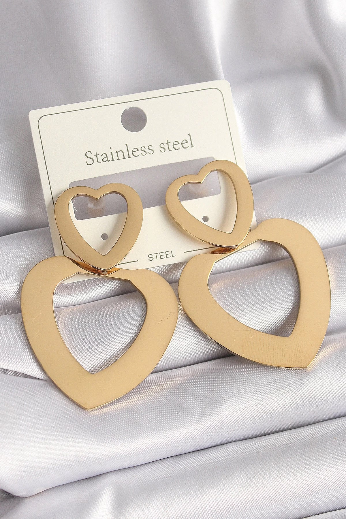 Mey İthalat® 316L Çelik Gold Renk Kalp Model Kadın Küpe