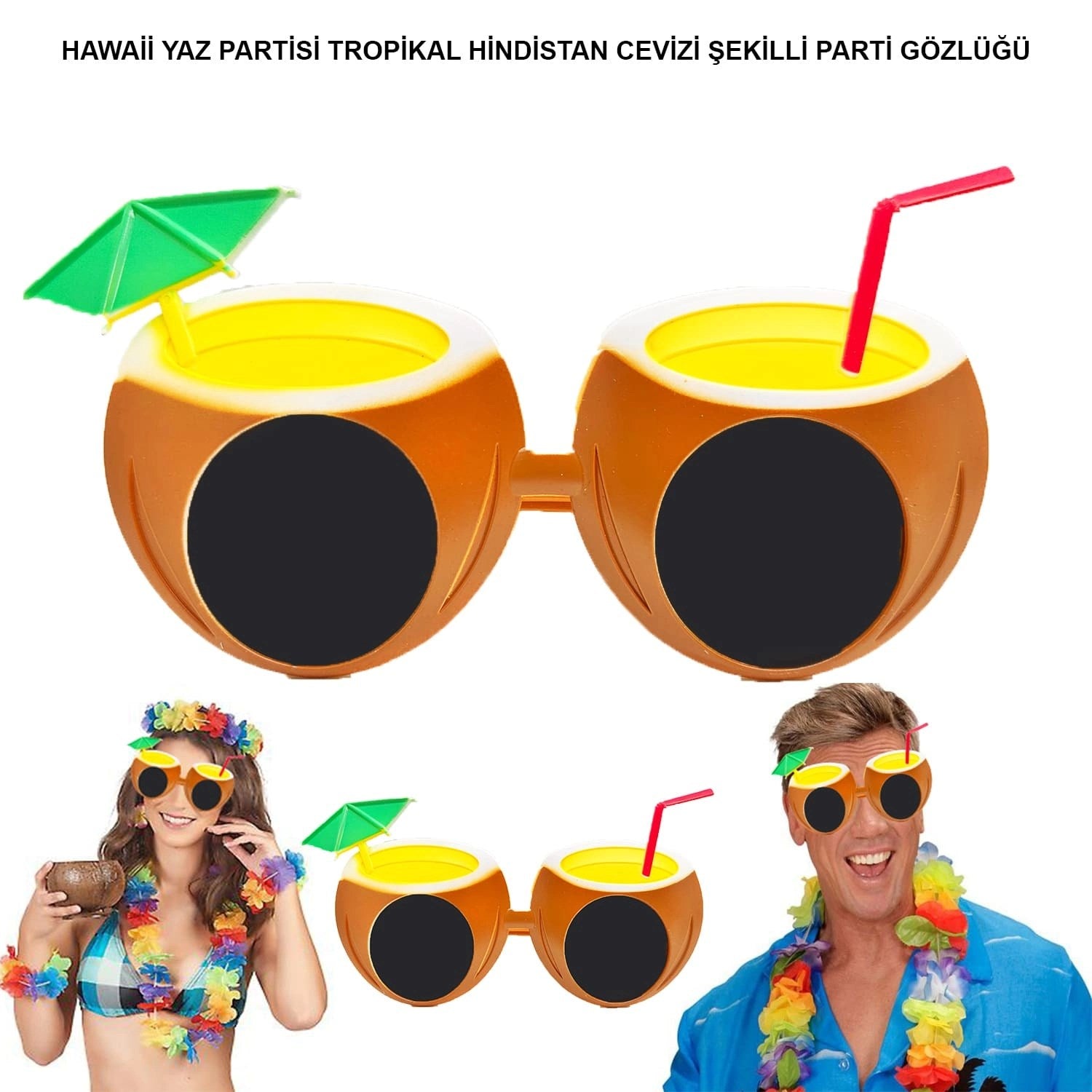 Mey İthalat® Hindistan Cevizi Tropikal Hawaii Yaza Merhaba Parti Gözlüğü