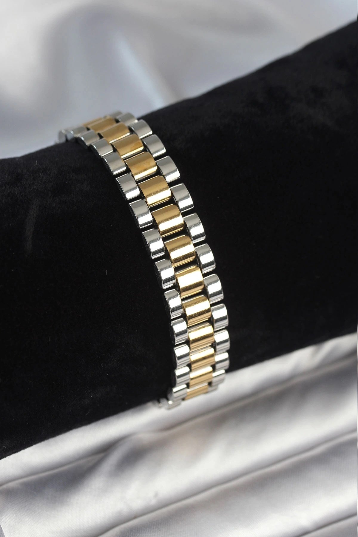 Mey İthalat® 316L Çelik Gold ve Gümüş Renk 12 mm Kalınlık Erkek Bileklik