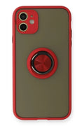 Mey İthalat® iPhone 11 Kılıf Montreal Yüzüklü Silikon Kapak - Kırmızı