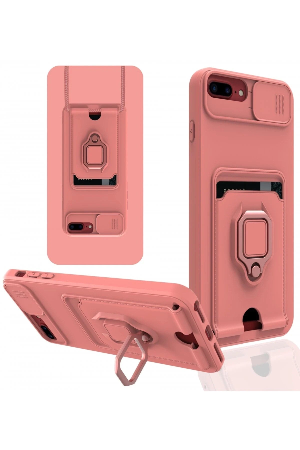 Mey İthalat® iPhone 7 Plus Kılıf Zuma Kartvizitli Yüzüklü Silikon - Pembe