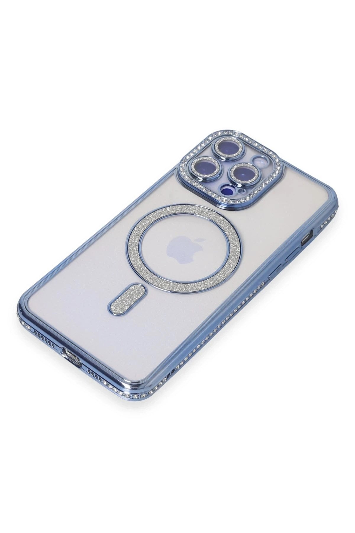 Mey İthalat® iPhone 15 Pro Max Kılıf Joke Simli Magneticsafe Kılıf - Mavi