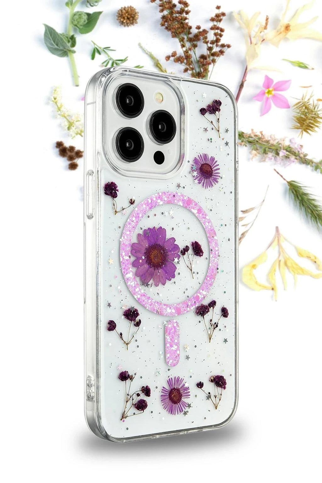 Mey İthalat® iPhone 14 Pro Kılıf Daisy Simli Magsafe Kapak - Mor