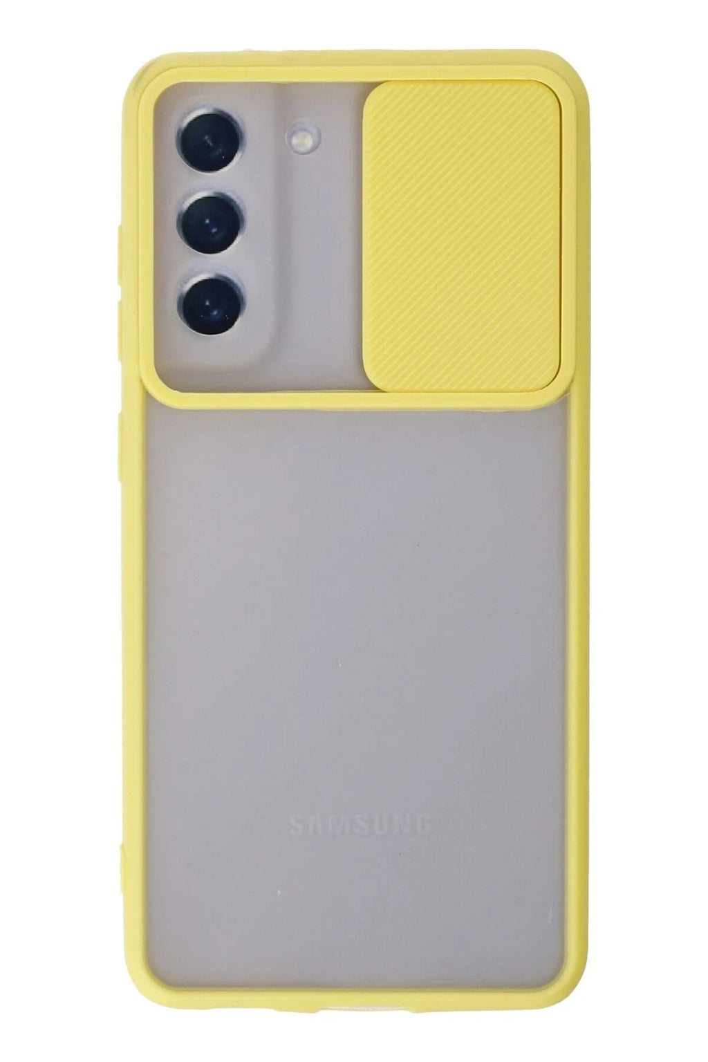 Mey İthalat® Samsung Galaxy S21 FE Kılıf Palm Buzlu Kamera Sürgülü Silikon - Sarı