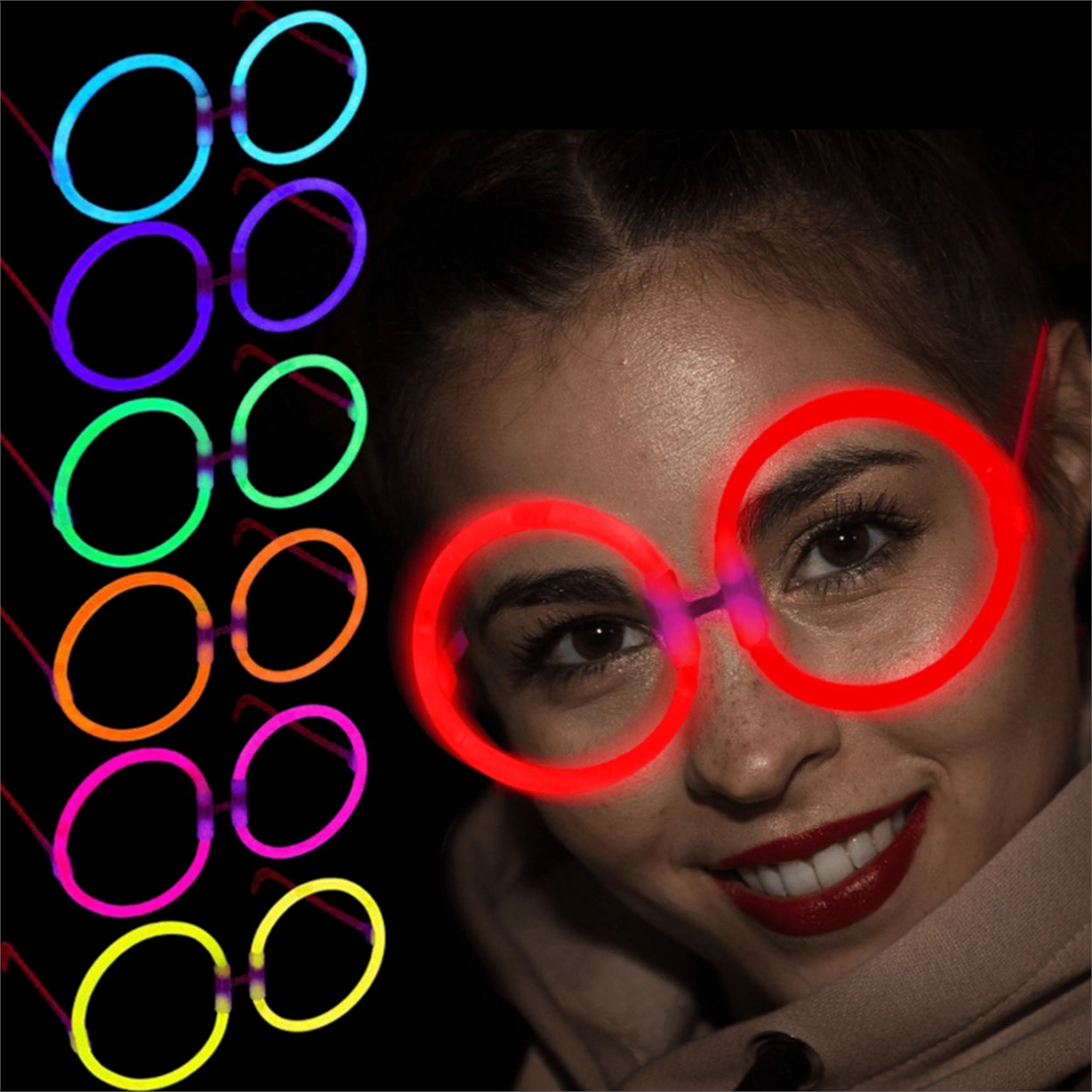 Mey İthalat® Glow Parti Gözlüğü Glow Partisi Yuvarlak Şekilli Fosforlu Gözlük 6 Adet