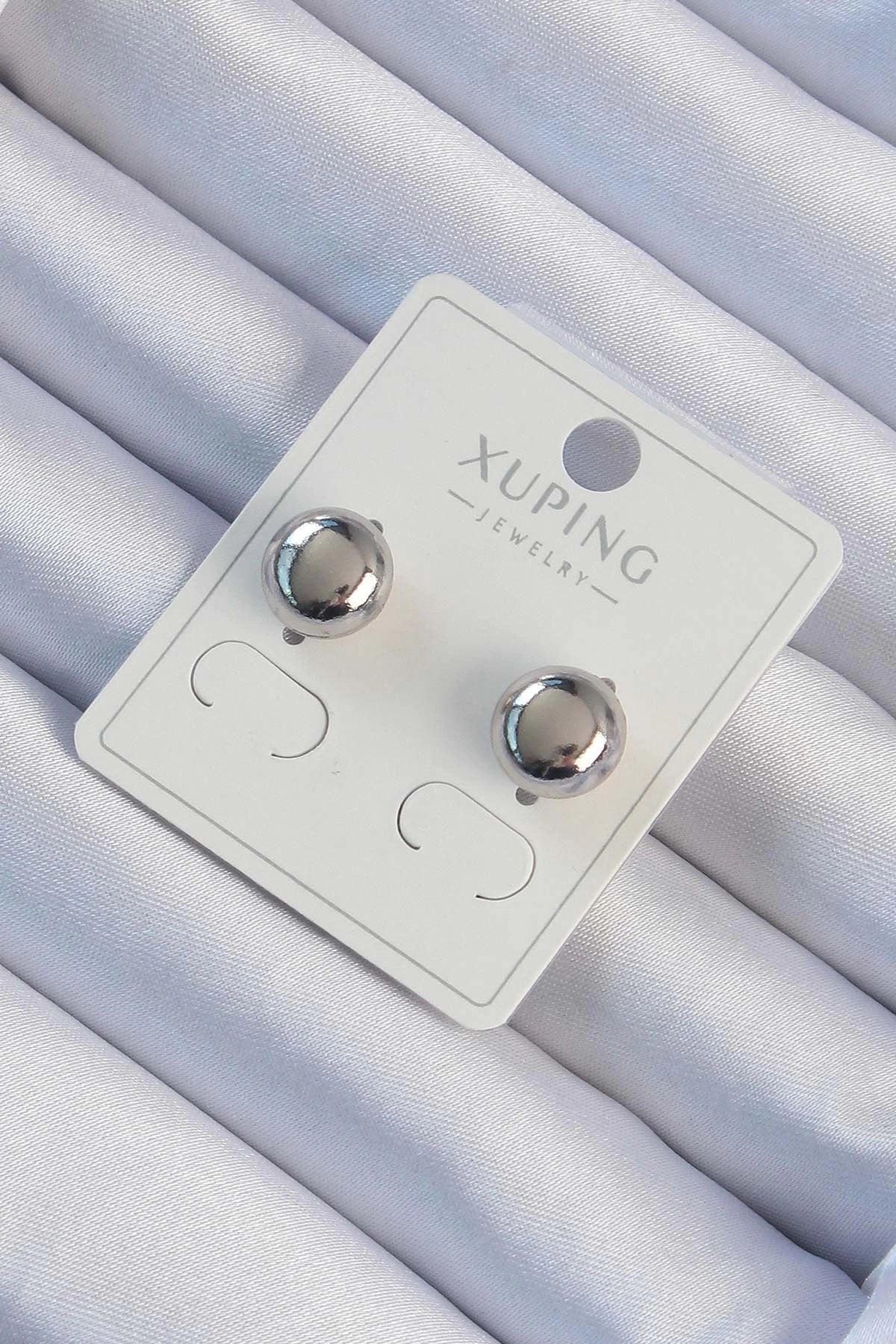 Mey İthalat® Xuping Gümüş Renk Minimal Bombeli Oval Küpe
