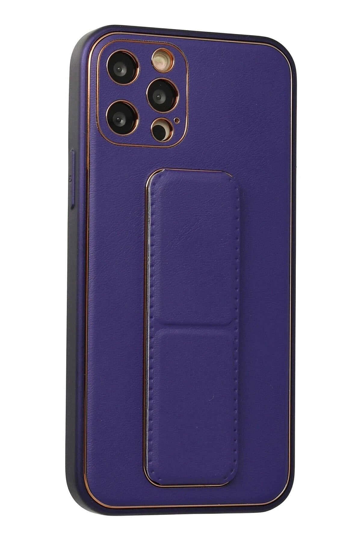 Mey İthalat® iPhone 12 Pro Kılıf Coco Deri Standlı Kapak - Mor