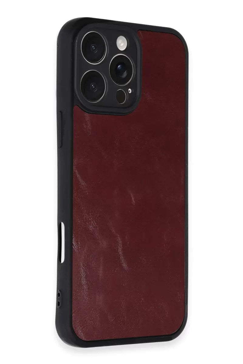 Mey İthalat® iPhone 16 Pro Max Kılıf Aras Deri Kapak - Bordo