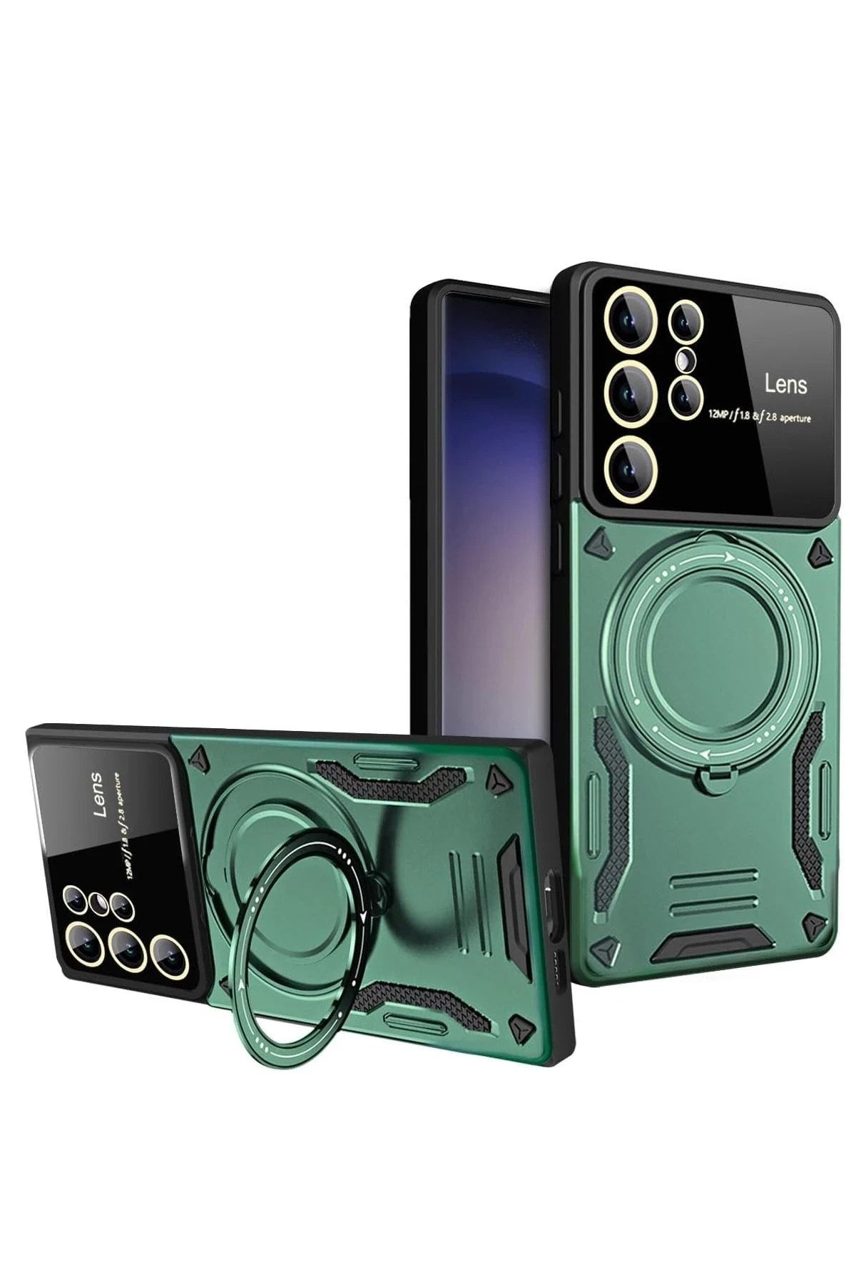 Mey İthalat® Samsung Galaxy S24 Ultra Kılıf Joy Lens Standlı Kapak - Koyu Yeşil