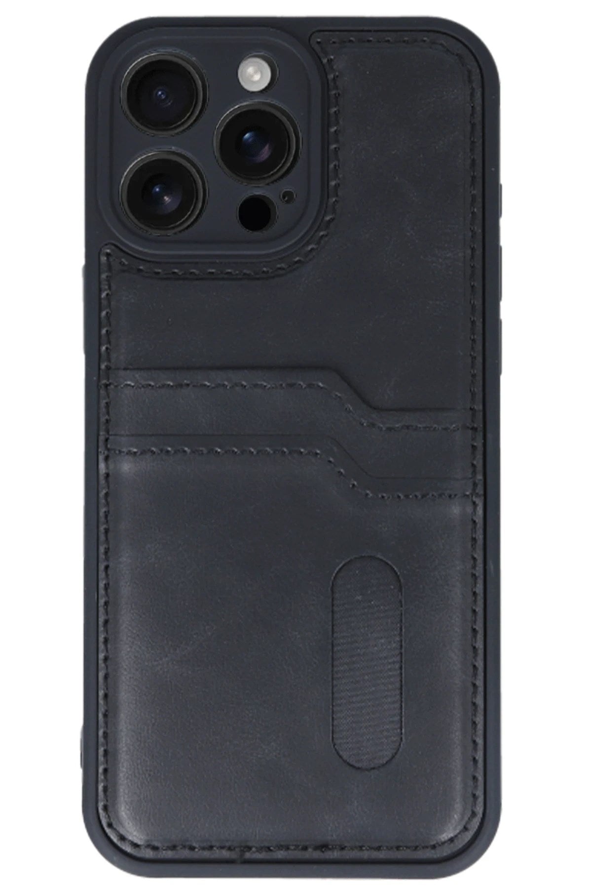Mey İthalat® iPhone 16 Pro Kılıf Sara Kartvizitli Deri Kılıf - Siyah