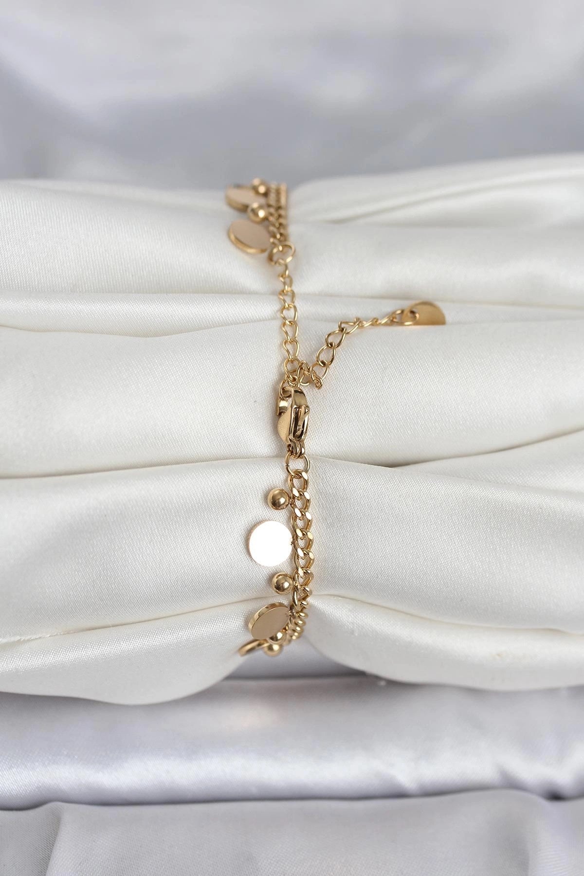Mey İthalat® 316L Çelik Gold Renk Pullu Model Kadın Bileklik