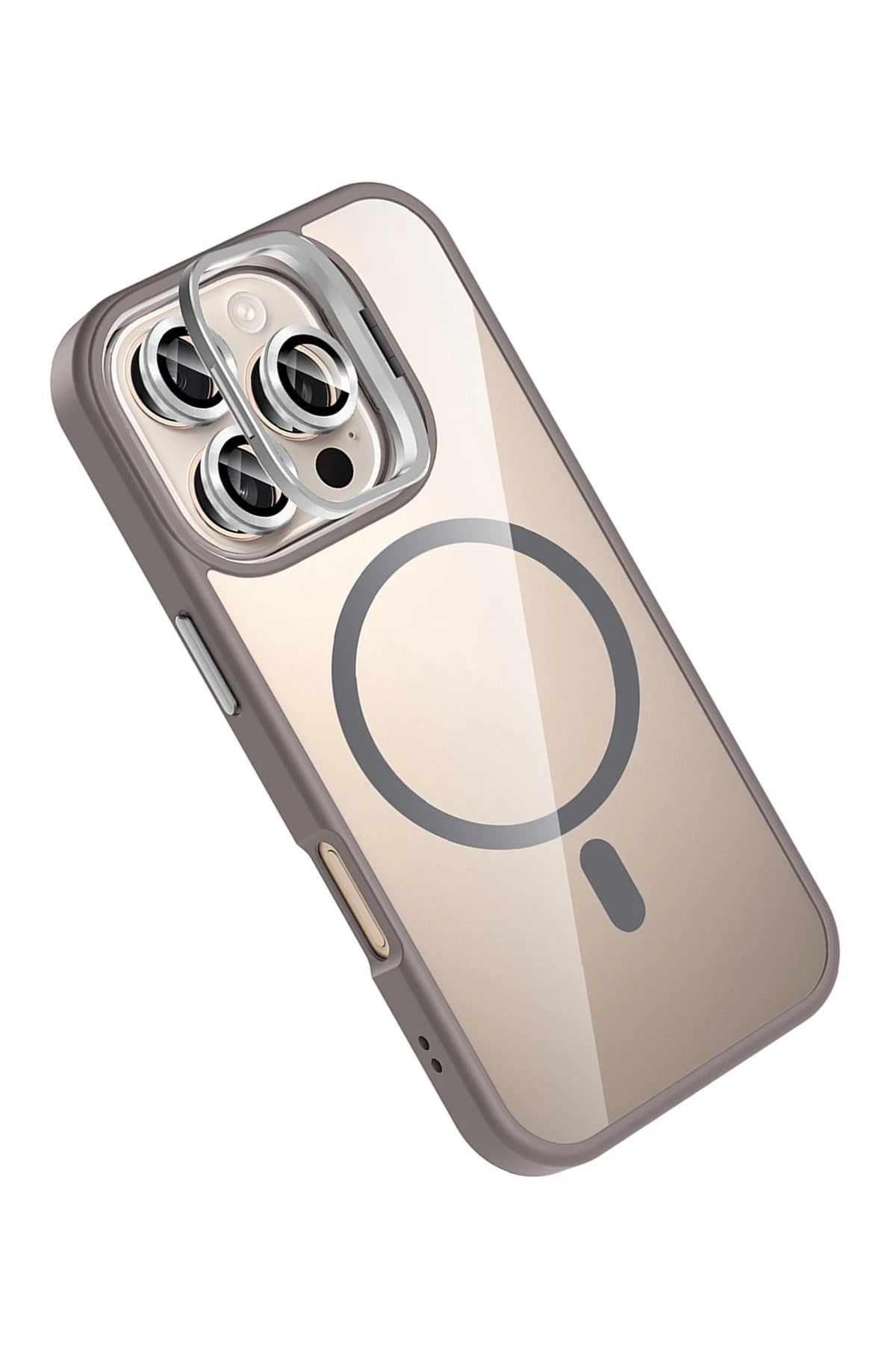 Mey İthalat® iPhone 16 Pro Remim Lensli Magsafe Standlı Kapak - Titan Gri