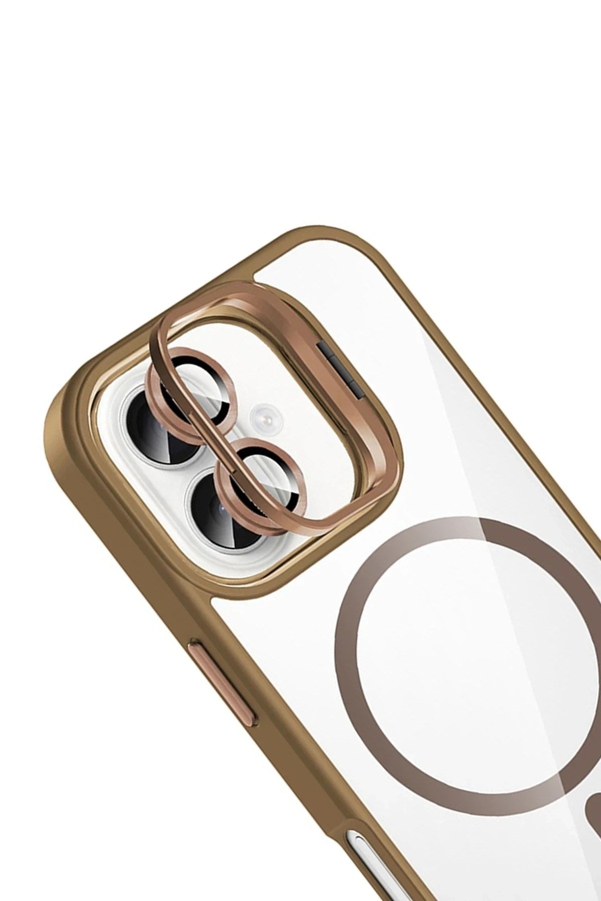 Mey İthalat® iPhone 17 Remim Lensli Magsafe Standlı Kapak - Kahverengi