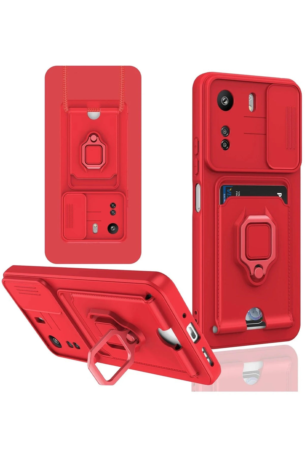 Mey İthalat® Redmi 13C Kılıf Zuma Kartvizitli Yüzüklü Silikon - Kırmızı