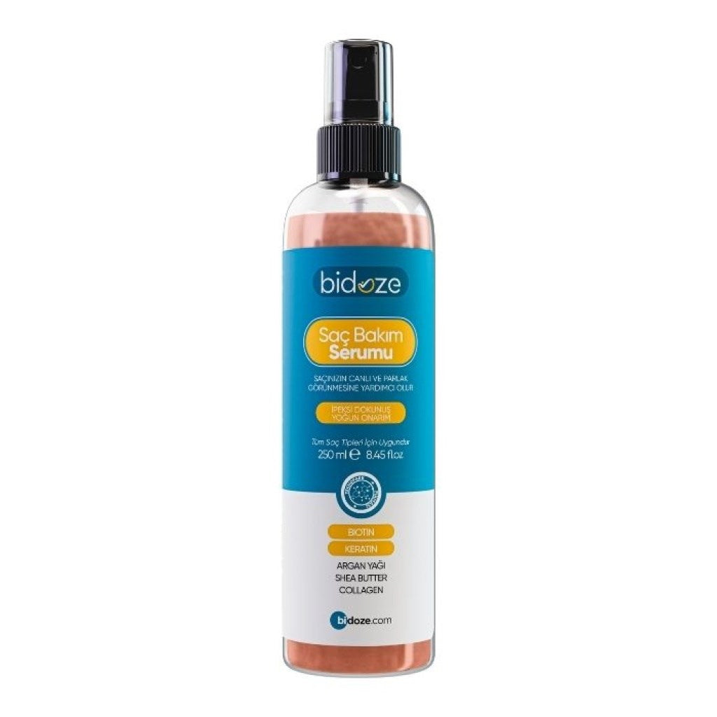 Bidoze Besleyici Onarıcı Yoğun Saç Bakım Serumu 250 ML | Argan Keratin Biotin Kolajen Zengin İçerikli | Kabarma Önleyici & Isı Koruyucu
