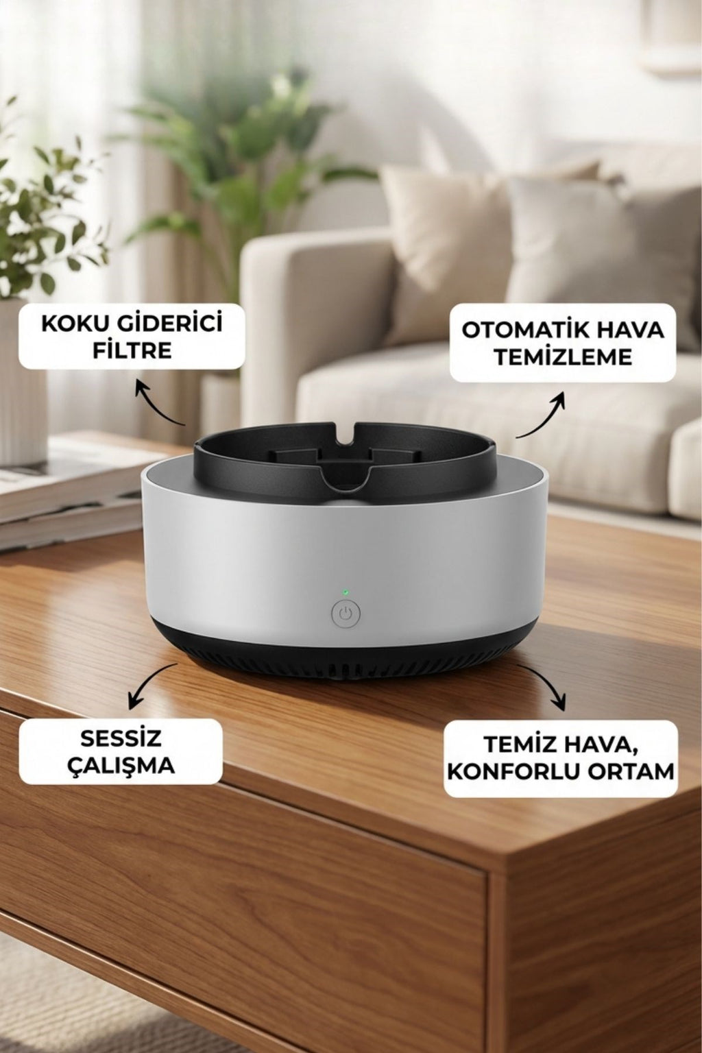 Dumanı İçine Çeken Akıllı Kül Tablası – Kokusuz, Filtreli ve Otomatik Duman Emici Küllük