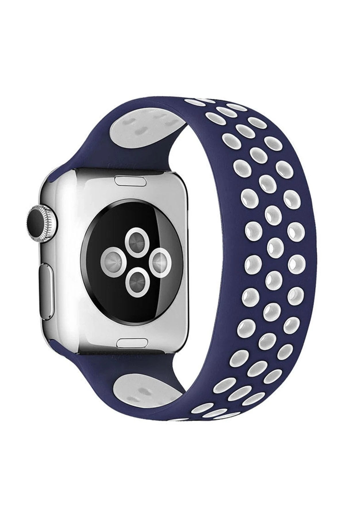 Mey İthalat® Watch 38mm Ayarlı Delikli Silikon Kordon - Lacivert-Beyaz