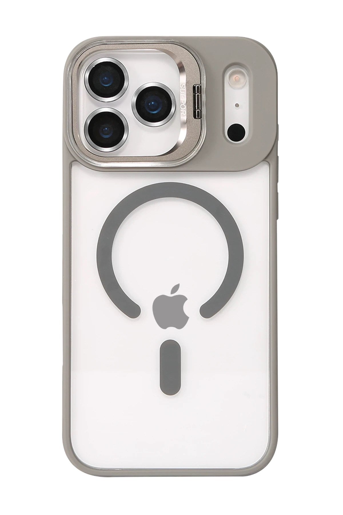 Mey İthalat® iPhone 17 Pro Max Remim Lensli Magsafe Standlı Kapak - Titan Gri