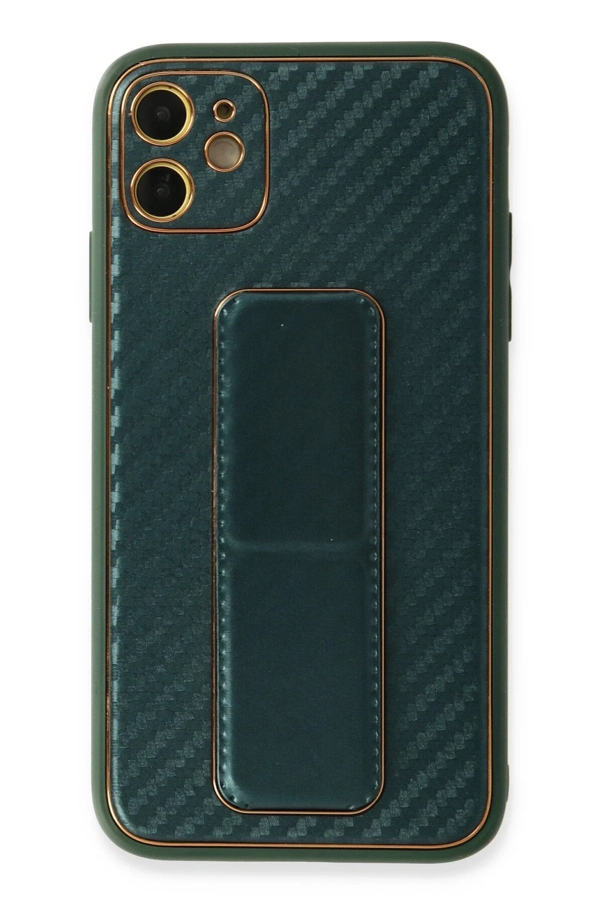Mey İthalat® iPhone 12 Kılıf Coco Karbon Standlı Kapak - Yeşil