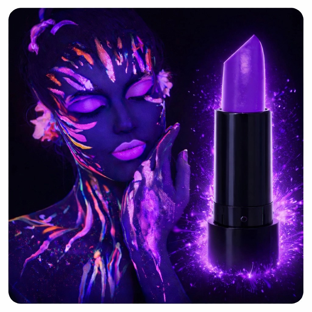 Mey İthalat® UV Neon Mor Ruj – Karanlıkta Parlayan Makyaj Boyası