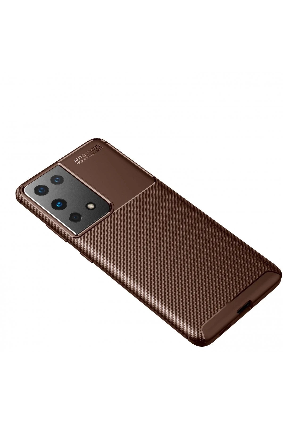 Mey İthalat® Samsung Galaxy S21 Ultra Kılıf Auto Focus Karbon Kapak - Kahverengi