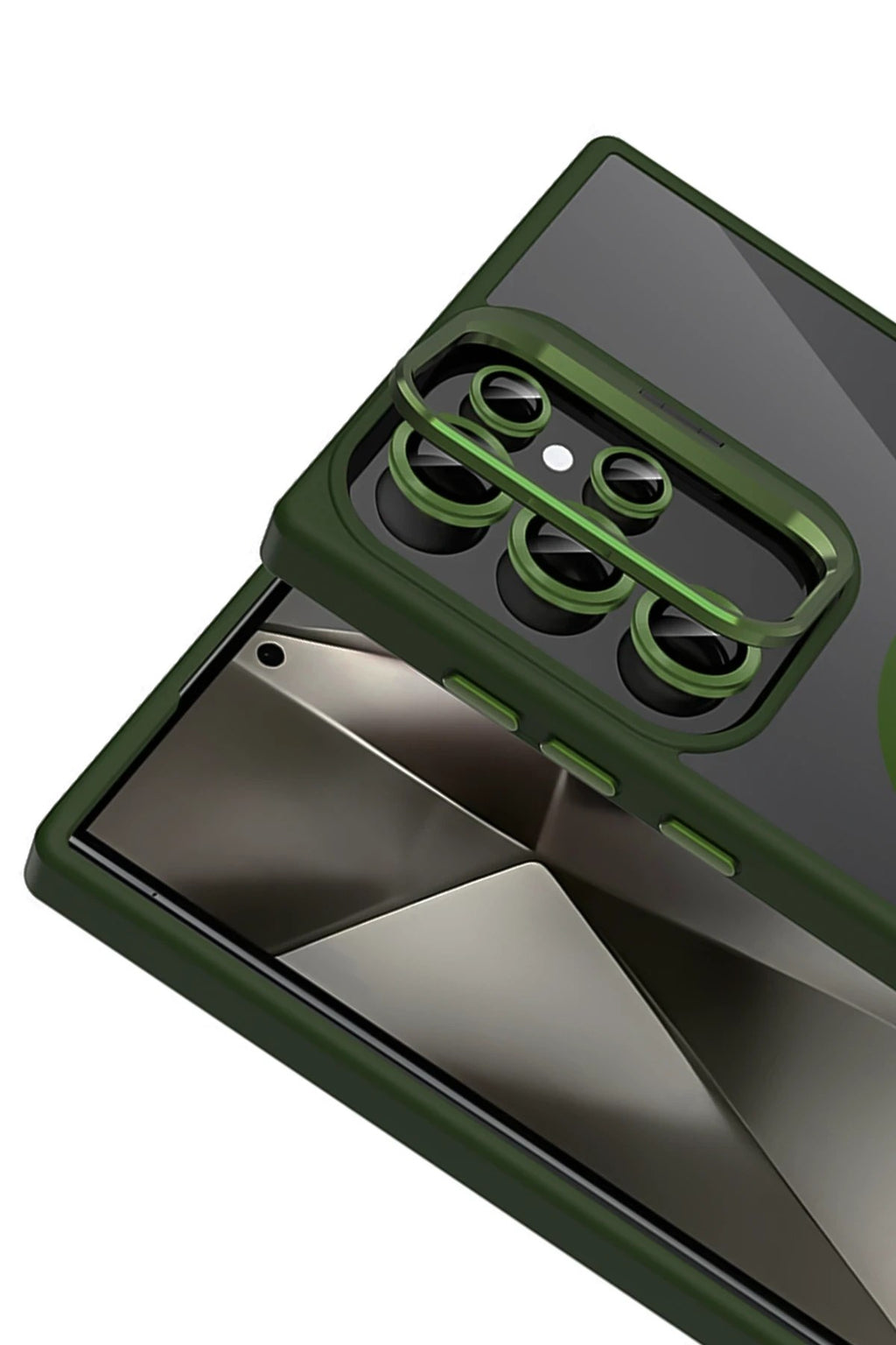 Mey İthalat® Samsung Galaxy S25 Ultra Remim Lensli Magsafe Standlı Kapak - Koyu Yeşil