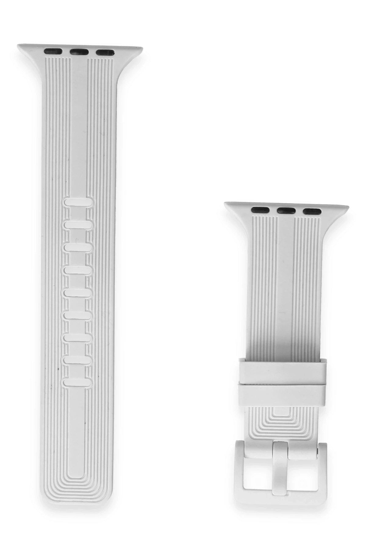 Mey İthalat® Watch 38mm KR408 Çizgili Silikon Kordon - Beyaz