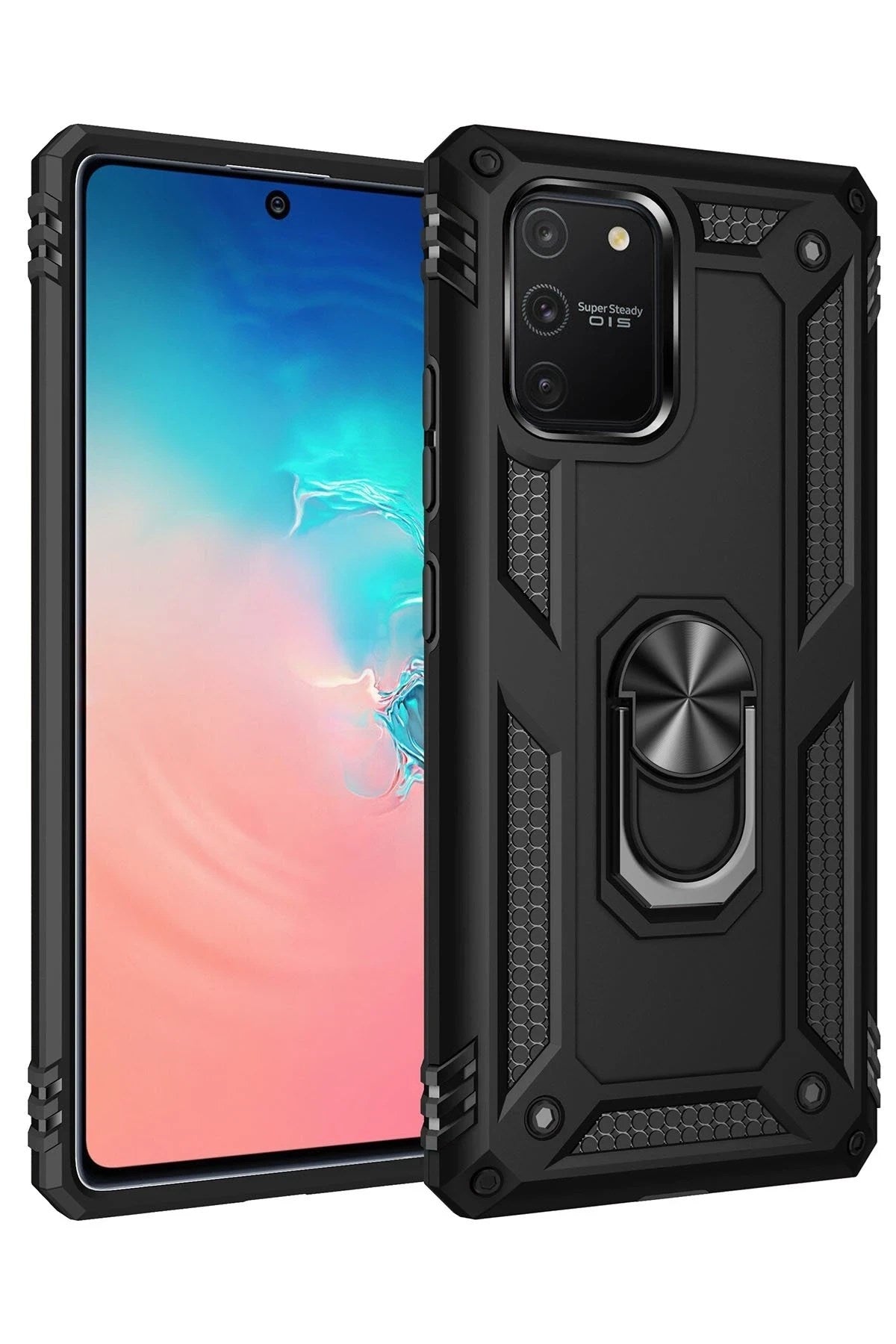 Mey İthalat® Samsung Galaxy A91 / S10 Lite Kılıf Sofya Yüzüklü Silikon Kapak - Siyah
