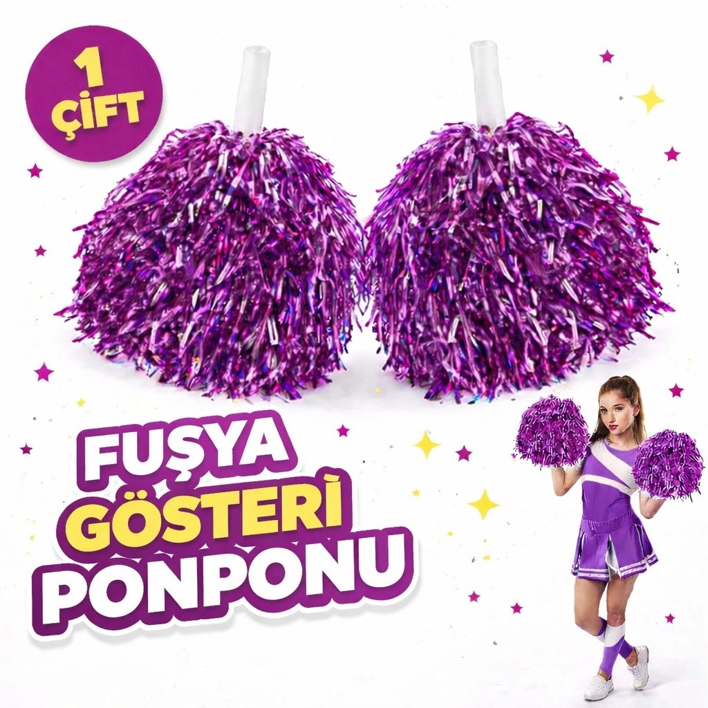 Mey İthalat® 1 Çift ( 2 Adet ) Mor Renk 23 Nisan 19 Mayıs 29 Ekim Okul Gösteri Ponponları Ekstra Dolgun