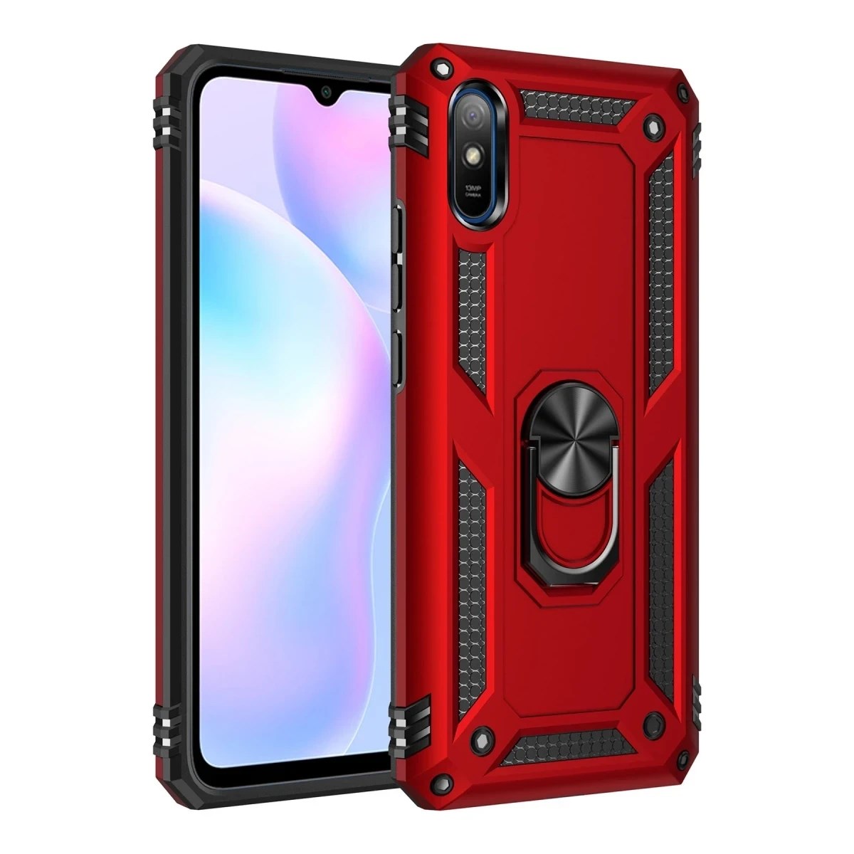 Mey İthalat® Redmi 9A Kılıf Sofya Yüzüklü Silikon Kapak - Kırmızı