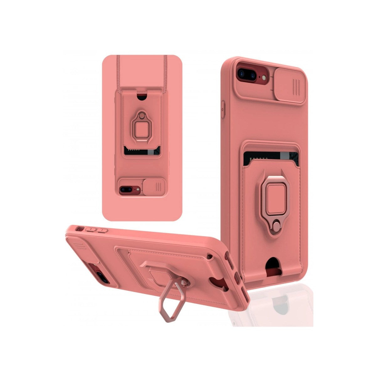 Mey İthalat® iPhone 7 Plus Kılıf Zuma Kartvizitli Yüzüklü Silikon - Pembe