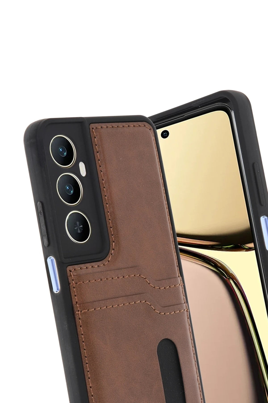 Mey İthalat® Realme C65 Sara Kartvizitli Deri Kılıf - Taba