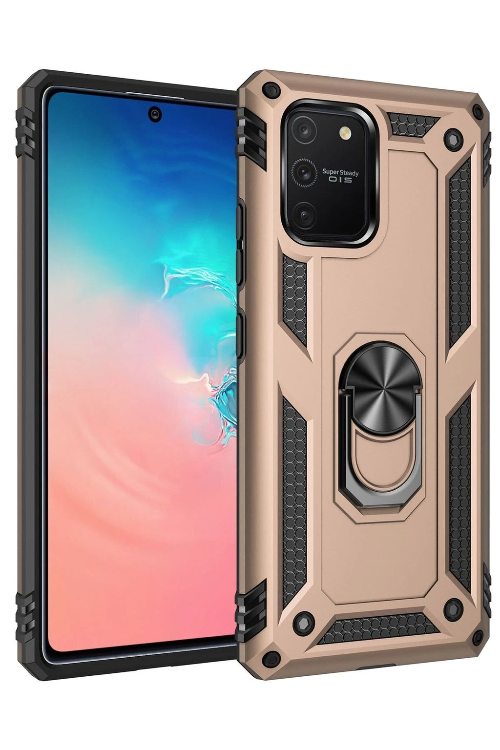 Mey İthalat® Samsung Galaxy A91 / S10 Lite Kılıf Sofya Yüzüklü Silikon Kapak - Gold