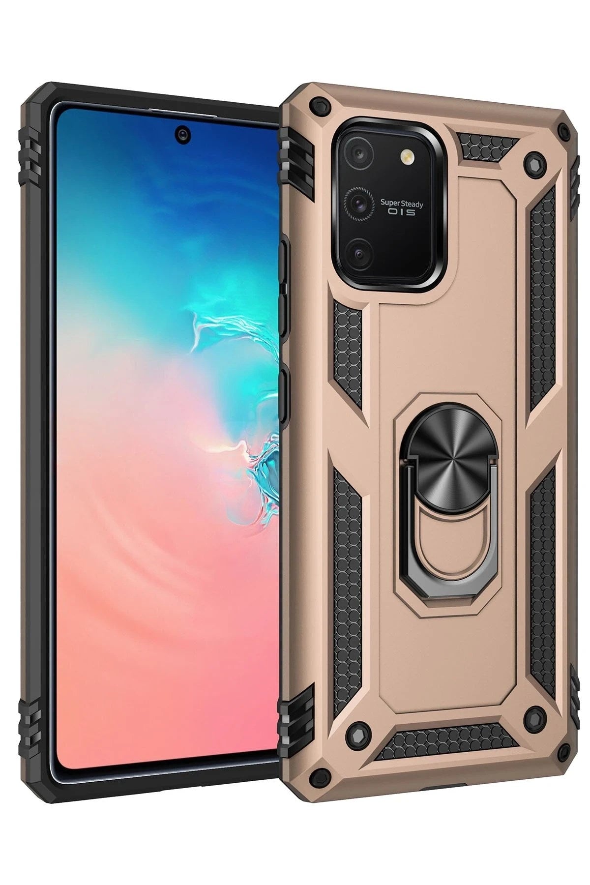 Mey İthalat® Samsung Galaxy A91 / S10 Lite Kılıf Sofya Yüzüklü Silikon Kapak - Gold