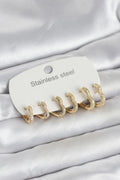 Mey İthalat® 316L Çelik Gold Renk 6'lı Set Kalp Form Kadın Küpe