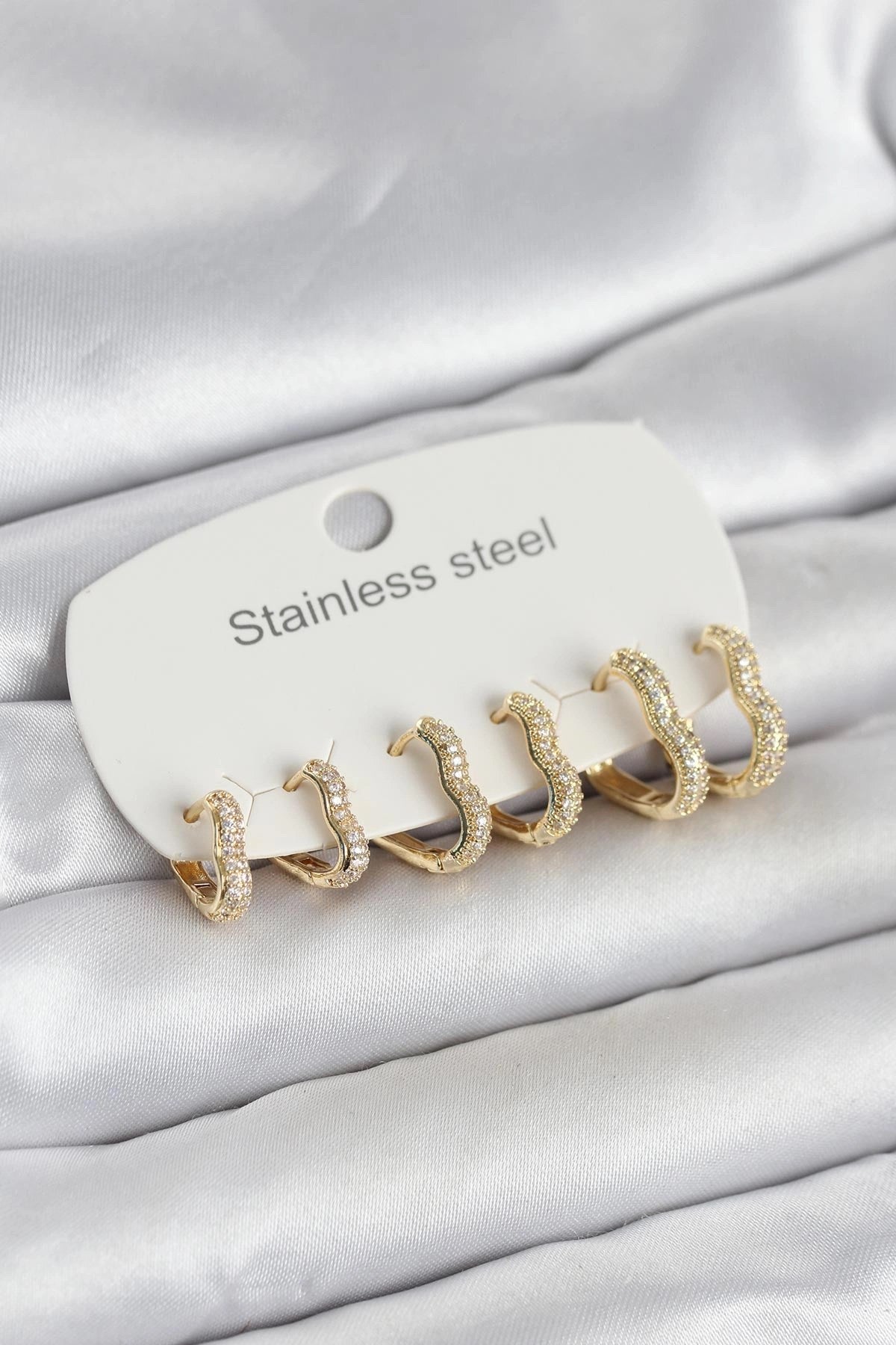 Mey İthalat® 316L Çelik Gold Renk 6'lı Set Kalp Form Kadın Küpe