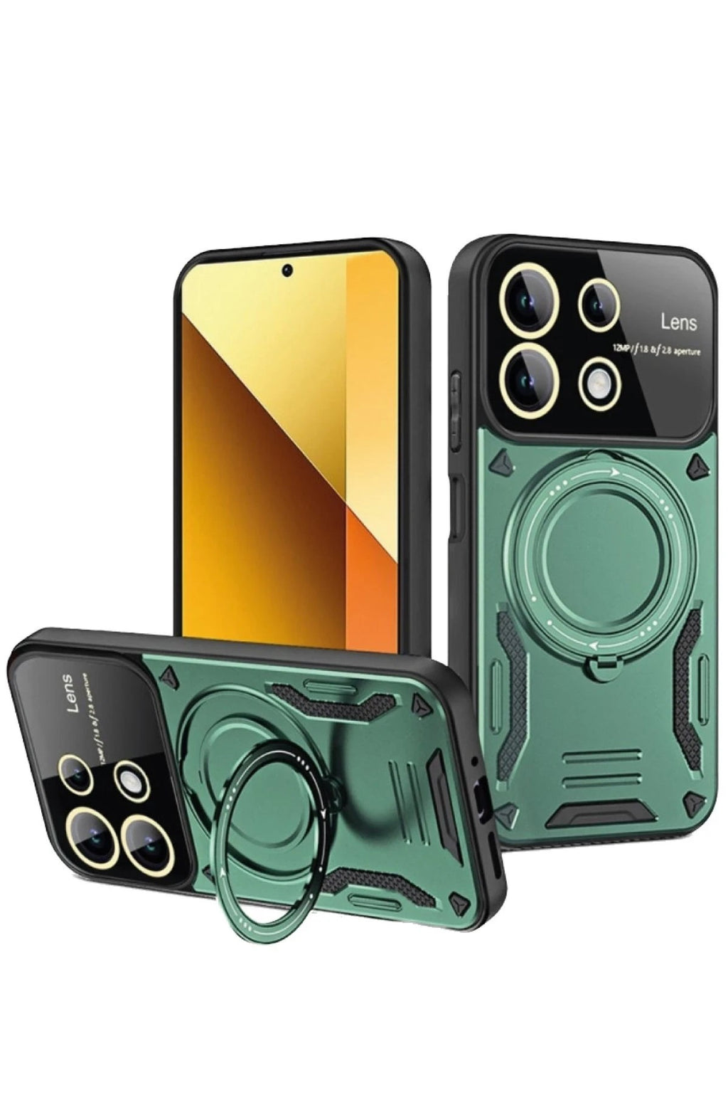Mey İthalat® Redmi Note 13 4G Kılıf Joy Lens Standlı Kapak - Koyu Yeşil