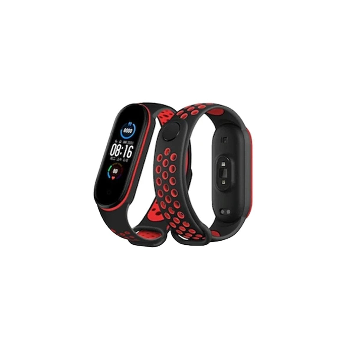 Mey İthalat® Mi Band 7 Spor Delikli Kordon - Siyah-Kırmızı