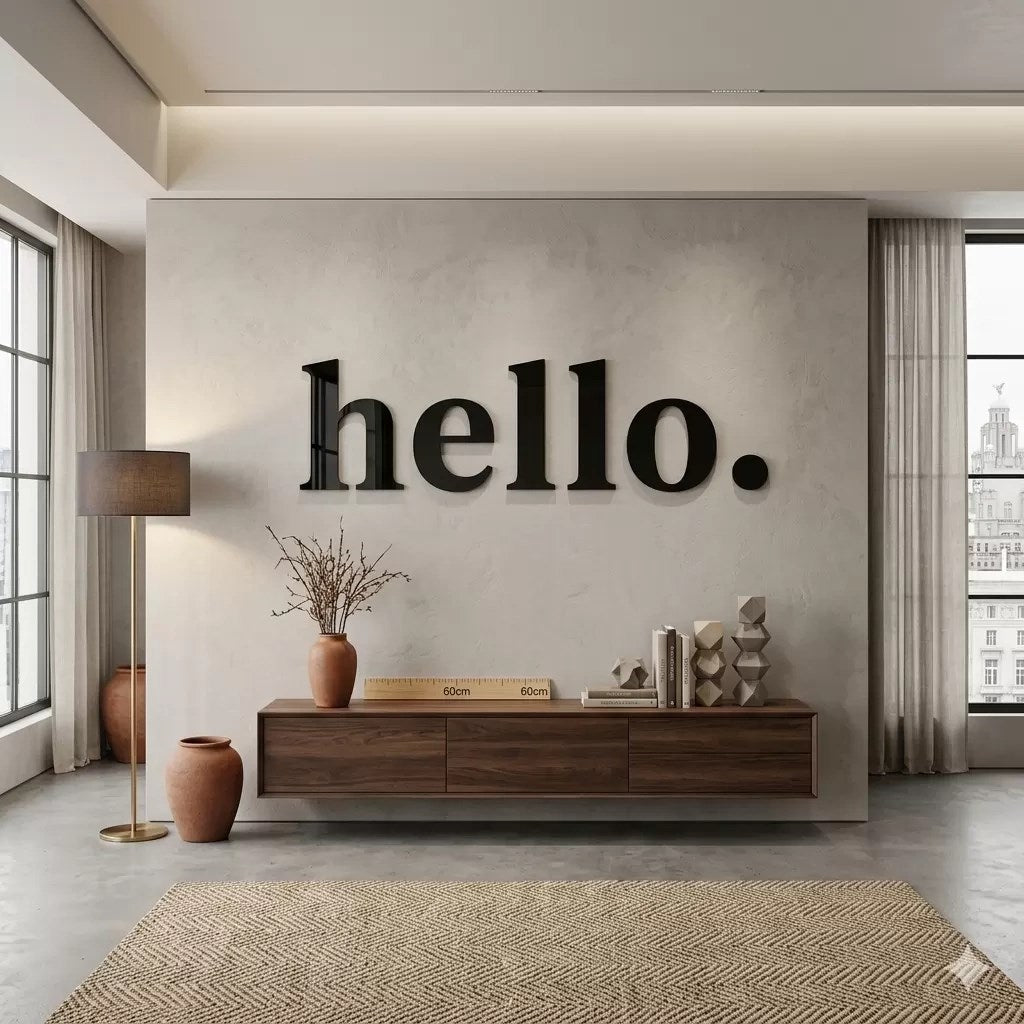 Mey İthalat® 100x35 cm Dev Boy "hello." Yazılı Kırılmaz Pleksi Ayna - Premium Ofis ve Villa Antre Dekoru