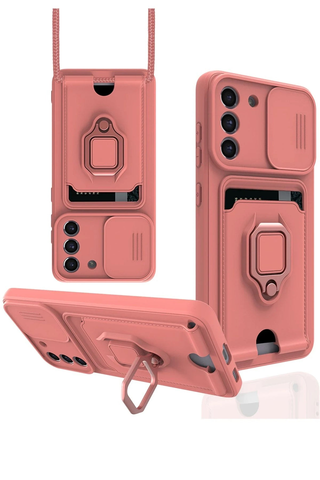 Mey İthalat® Samsung Galaxy S21 FE Kılıf Zuma Kartvizitli Yüzüklü Silikon - Pembe