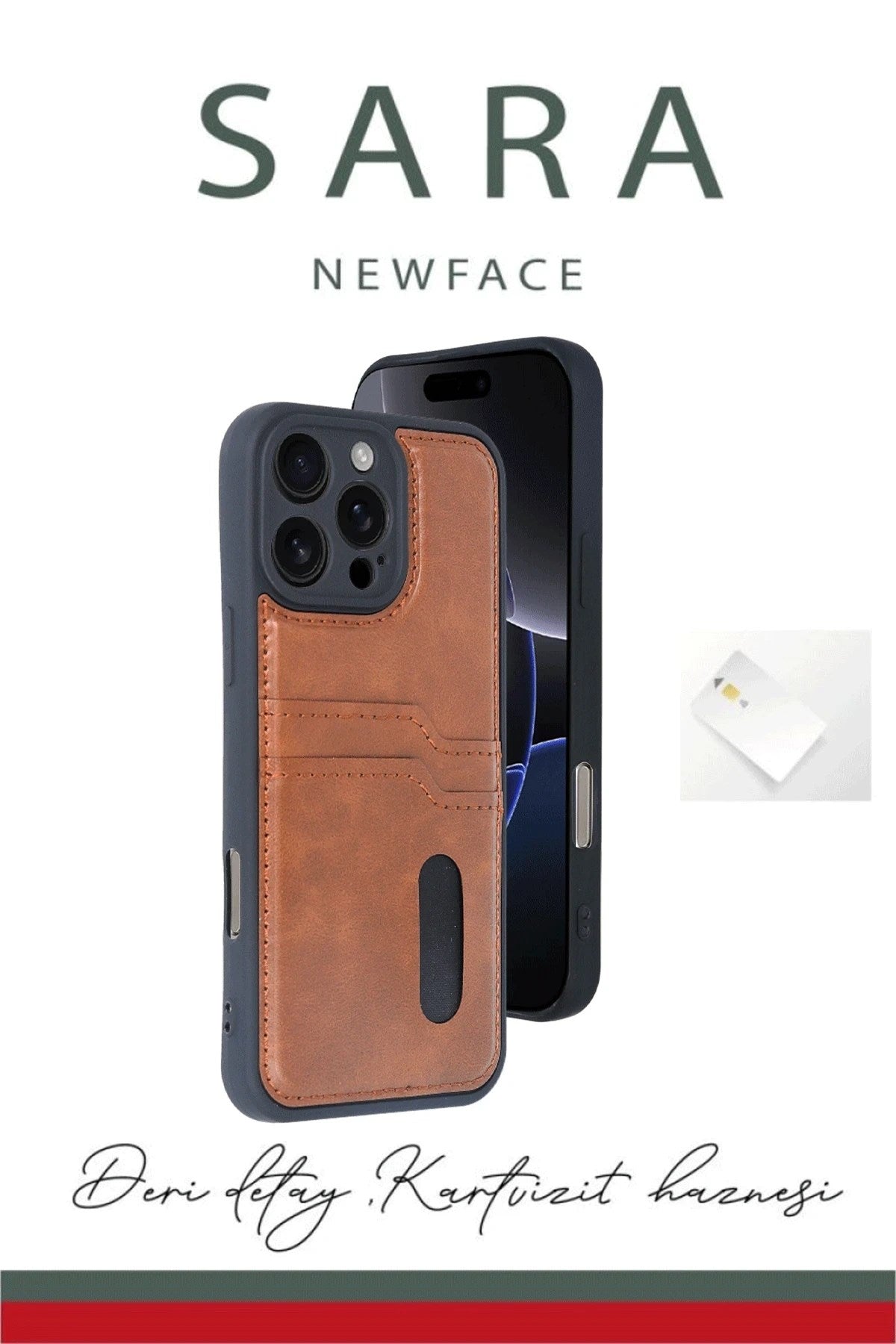 Mey İthalat® iPhone 16 Pro Max Kılıf Sara Kartvizitli Deri Kılıf - Siyah