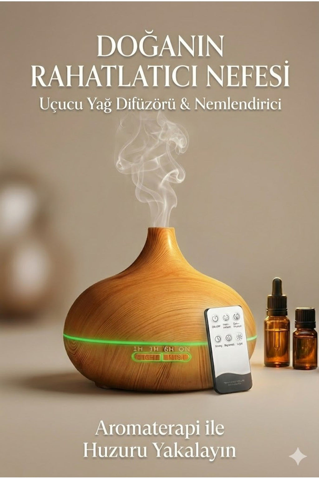 Aroma Difüzör Gece Işığı 7 Led Nemlendirici Kumandalı 550 ml Buhar Makinesi